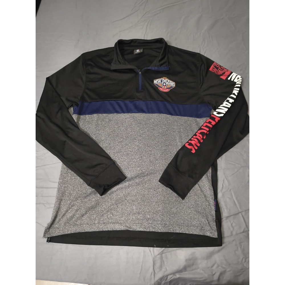 NBA New Orleans Pelicans Men's Large 1/4 Zip Pullover Black Gray Long Sleeve